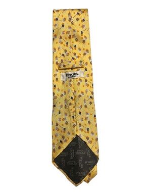Rykiel Homme Yellow Floral Tie Silk Designer Neck Tie - Gold Blue Brown Pattern